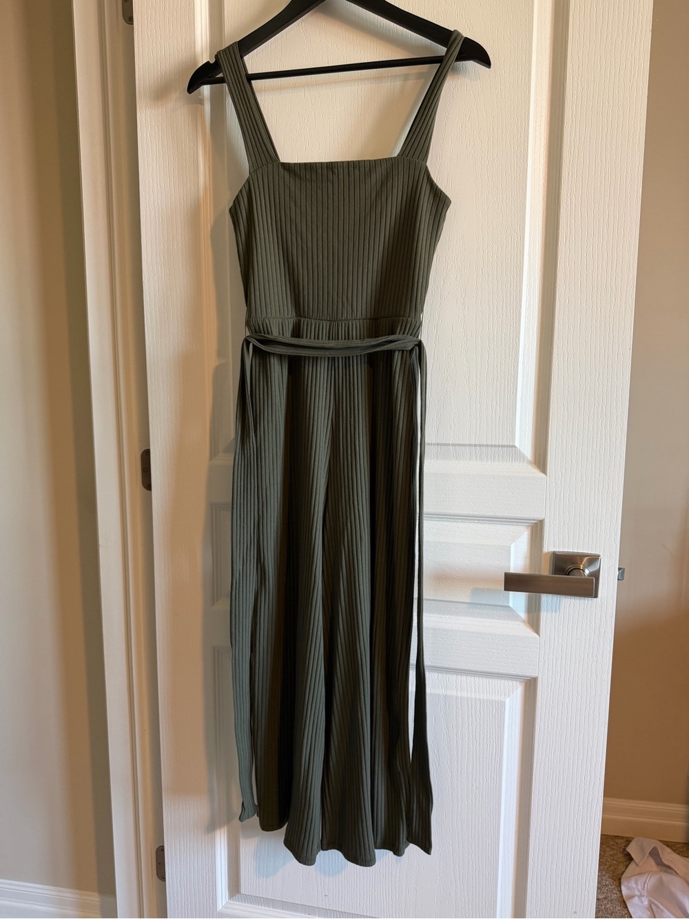 American Eagle Outfitters Olive Ribbed Maxi Dress with Belt